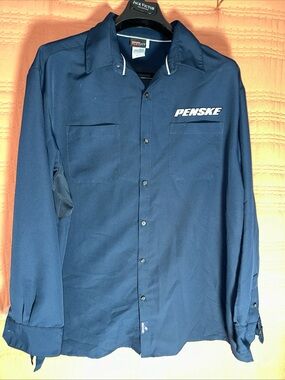 Navy Long-Sleeve Button-Down Work Shirt